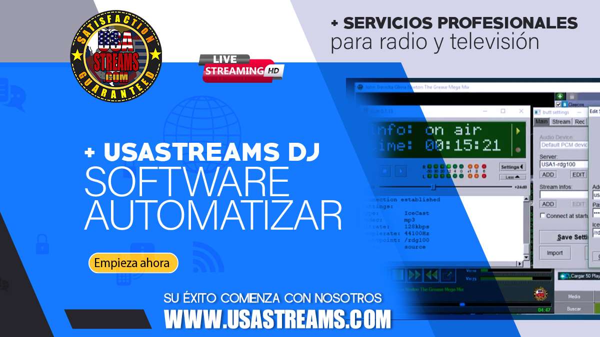 USAstreamsDJ software automatizar emisoras de radio, eventos, listas, sellos